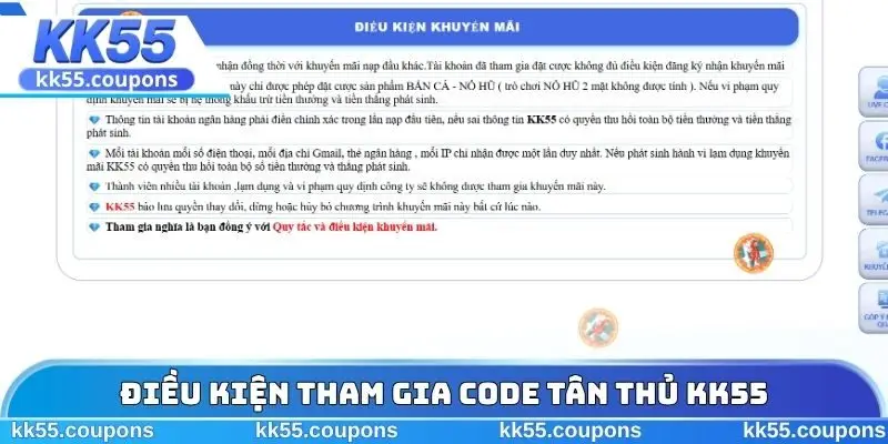 Điều kiện tham gia Code tân thủ KK55