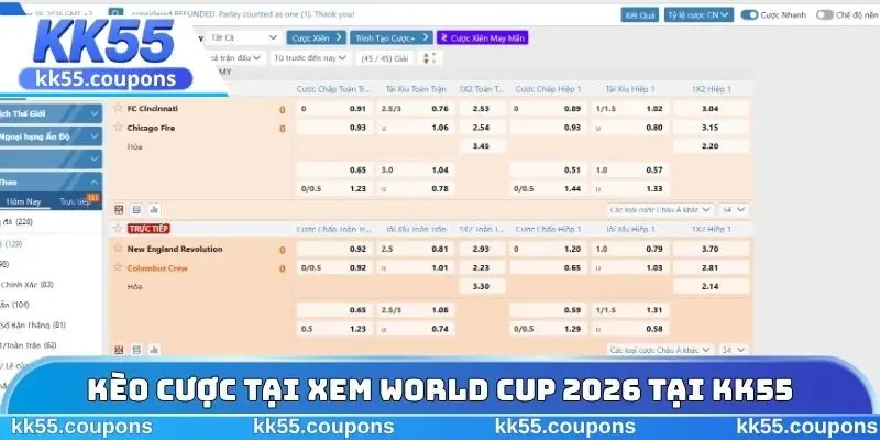 Kèo cược tại xem World Cup 2026 tại KK55