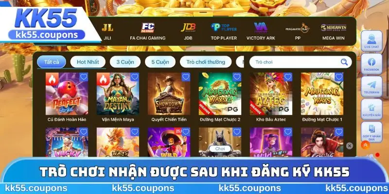 Trò chơi nhận được sau khi đăng ký KK55